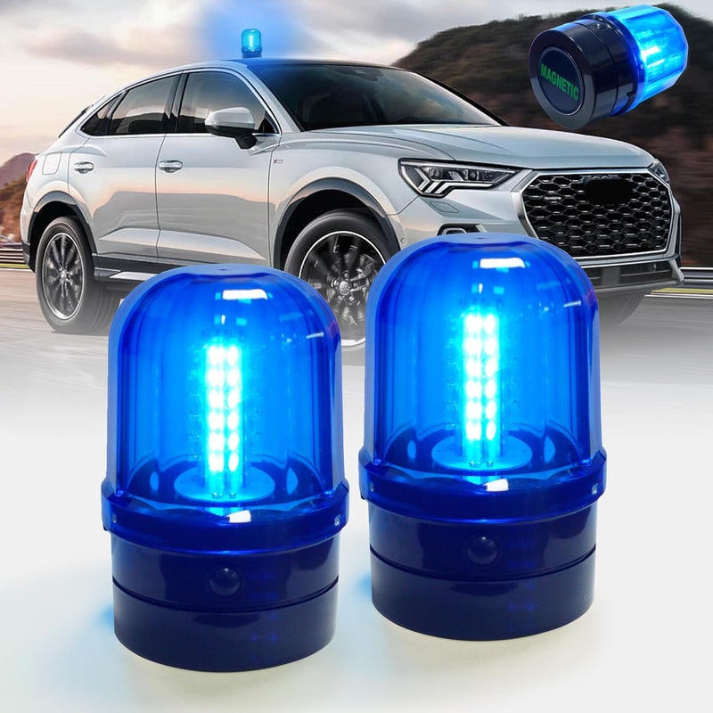 ELLUMIN 6" Rotating Flashing Light, Blue LED Strobe Rotating Beacon Light with Magnetic Base for Vehicle Forklift Truck Tractor Golf Carts UTV Car Bus and Club Party Show Bar(Blue, 2 Pack - Image 1